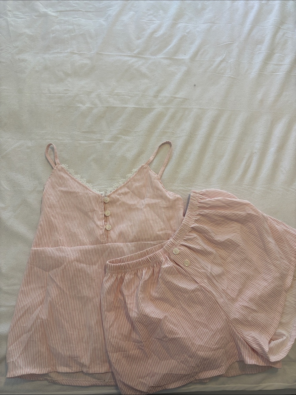 Striped Lace-Trim Pink Camisole & Short Sleep Set